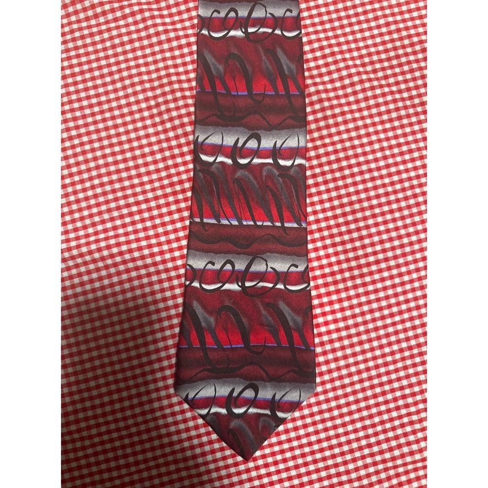 J‎ Garcia Collection Fourteen Mens Silk Necktie Burgundy Abstract Pattern